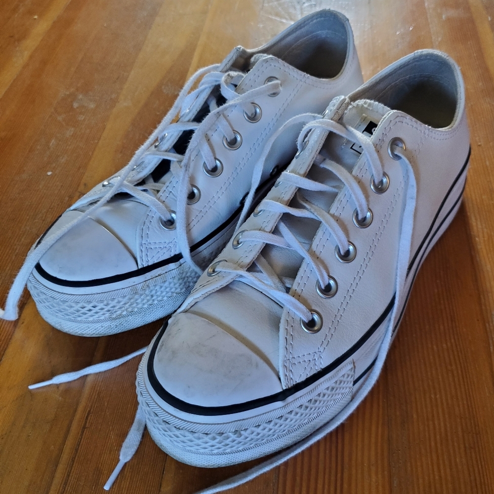 Converse platform white leather 8